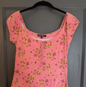Betsey Johnson Pink Floral Scoop Neck Top